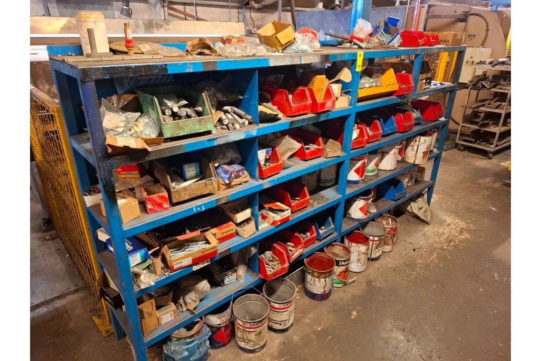 STEEL RACK WITH CONTENTS OF PLASTIC LIN BINS, COMPONENT PARTS AND CONSUMABLES - Image 1 of 4
