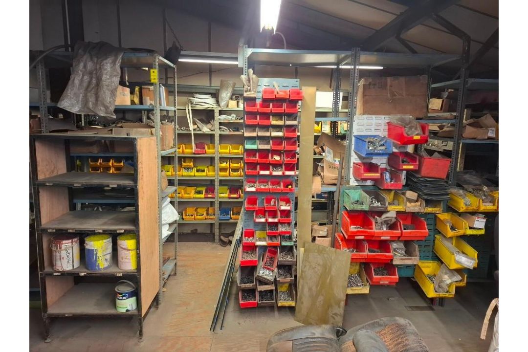 12 X BAYS OF LIGHT DUTY RACKING WITH CONTENTS OF PLASTIC LIN BINS AND ASSORTED IRONMONGERY - Image 1 of 12