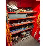 RED STEEL DOUBLE DOOR CABINET WITH CONTENTS TO INCLUDE PORTABLE GENERATOR SET WITH HONDA ENGINE, BO