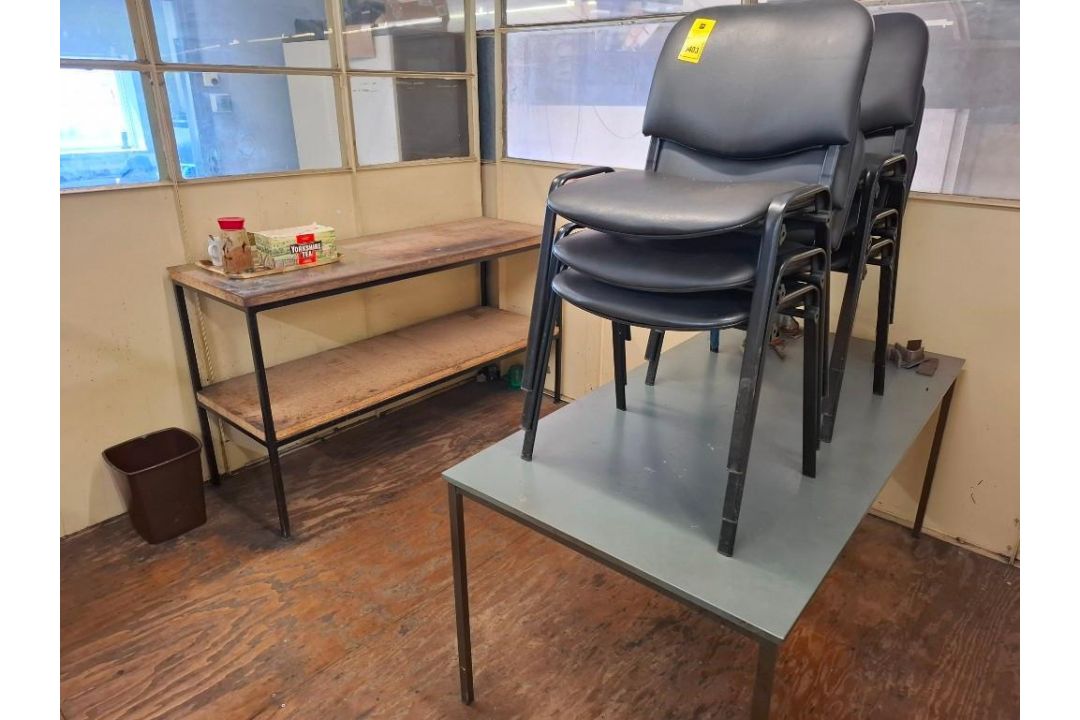 CONTENTS OF CANTEEN ROOM COMPRISING 2 X STEEL 4 SECTION PERSONAL LOCKERS, TABLE WITH 6: MATCHED CHAI - Image 3 of 3