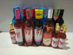 20 X BRAND NEW MIXED WINE LOT TO INCLUDE ECHO FALLS FRUIT FUSION IN  BLUE RASPBERRY , RASPBERRY CASS