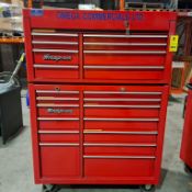 1 X SNAP ON HERITAGE SERIES ROLLER TOOL CHEST TOP CABINET WITH ROLLER CABINET BASE - UNLOCKED WITH A