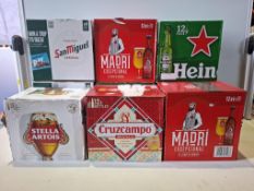 108 X BRAND NEW MIXED BEER LOT TO INCLUDE 24 X SANMIGUEL , 36 X HEINEKEN , 24 X MADRI EXCEPCIONAL ,