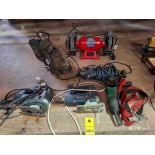 6 X MIXED TOOLS LOT TO INCLUDE SEALEY WORKSHOP BENCH GRINDER , MAGENTIC DRILLING MACHINE , ANGLE GRI