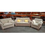 3 X FURNITURE LOT TO INCLUDE 1 X THREE - SEATER SOFA , 1 X 2 SEATER SOFA , 1 X ARMCHAIR ALL IN CREAM