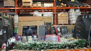 FULL BAY OF MIXED CHRISTMAS LOT TO INCLUDE ROPE LIGHT NATIVITY SCENE WITH 264 LEDS , 2.2M STARS ROPE