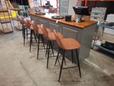 1 X BAR SET UP LOT TO INCLUDE 1 X WOODEN BAR IN BROWN / GREY , 6 X INDUSTRIAL - STYLE