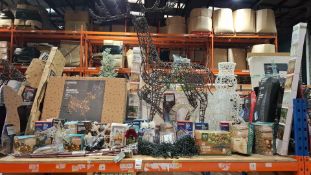 FULL BAY OF MIXED CHRISTMAS LOT TO INCLUDE LARGE LED REINDEER , 1M PRANCING DOE LIGHT SCULPTURE ,