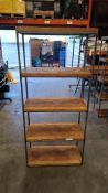 1 X TIMOTHY OULTON -  HEAVY DUTY MULTI - TIER SHELVING UNIT WITH A DARK METAL FRAME AND WOODEN