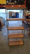 1 X TIMOTHY OULTON -  HEAVY DUTY MULTI - TIER SHELVING UNIT WITH A DARK METAL FRAME AND WOODEN