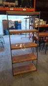 1 X TIMOTHY OULTON -  HEAVY DUTY MULTI - TIER SHELVING UNIT WITH A DARK METAL FRAME AND WOODEN