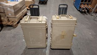 2 X HEAVY - DUTY ROLLING  PROTECTOR CASES IN TAN IN SIZE H 80 X W 50 X D 28 CM