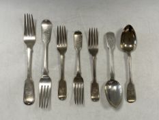 Five forks and two spoons,