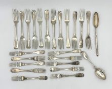 A 24-piece harlequin set of George III silver flatware,
