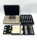Four cased sets of flatware,