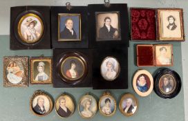 A collection of 15 portrait miniatures, mainly English School, 19th century