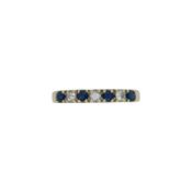A sapphire and diamond half hoop style ring, size M, hallmarked 18ct gold, weight 2.1g