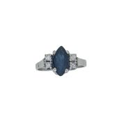 A sapphire and diamond ring, claw set marquise shaped sapphire, estimated approximate weight 1.25ct,