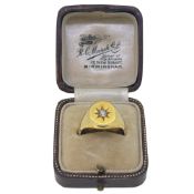A 9ct gold diamond set oval shaped signet ring, size N, hallmarked 9ct gold, dated 1903, weight 6.
