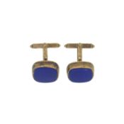 A pair of blue enamel cufflinks, stamped '9CT', weight 12.4g