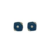 A pair of onyx and diamond ear studs, converted from cufflinks, tested as 9ct gold with base metal