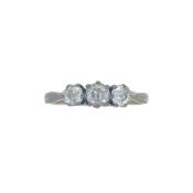 An early 20th century three stone diamond ring, size H½, stamped '18CT', weight 1.7g