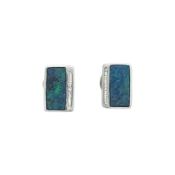 A pair of boulder opal and diamond ear studs, dimensions 12 x 8mm, unhallmarked, stamped '18K' '
