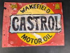 Wakefield Castrol Motor Oil enamel sign with Royal Warrant, extensive amateur restoration, losses,