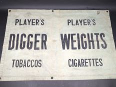 Player's Digger Tobacco/Player's Weights Cigarettes canvas advertising banner, 45.5x30ins