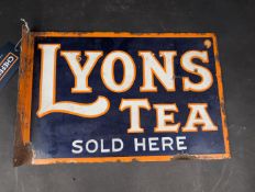 Lyons Tea Sold Here double-sided enamel advertising sign with hanging flange 18x12ins