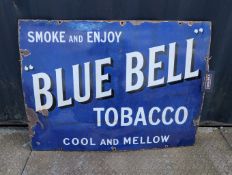 Smoke and Enjoy Blue Bell Tobacco Cool and Mellow single-sided enamel advertising sign, 40x30ins