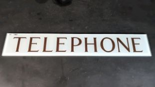 TELEPHONE glass sign to suit red telephone box, 25x4ins