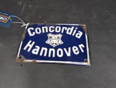 Concordia Hannover pictorial single-sided enamel advertising sign marked C.Robert Dold Offenburg,