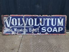 Volvolutum The Worlds Best Soap single-sided enamel advertising sign, losses, 48x15ins