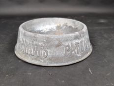 Property of Spratts Patent embossed galvanised advertising dog bowl, c.10.5ins dia'