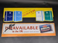 Mayfair Cigarettes & Drum tobacco card hanging advertising signs c.39ins long each