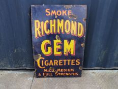 Smoke Richmond Gem Cigarettes Mild, Medium & Full Strengths single-sided enamel advertising sign,