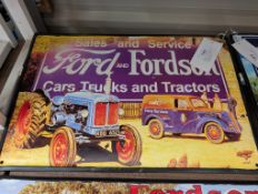 Ford and Fordson pictorial printed steel advertising sign, reproduction, c.23.5x16ins