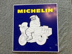 Michelin Bibendum Motorcycle double-sided flanged printed advertising sign, c/w original dealer prot