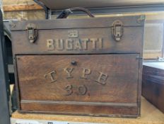 Engineers tool box with Bugatti Type 30 script and qty tools 