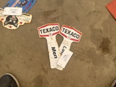Pr. Texaco Men/Ladies printed steel signs, reproductions, 12x6ins each
