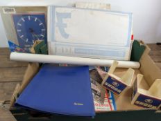 Skoda promotional clock in box t/w advertising items, posters etc