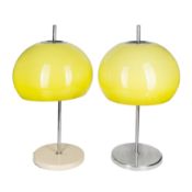 In the Manner of Harvey Guzzini, Italy Pair of Green Space Age Table Lamps 