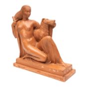 R. Andrei, cast by Marcel Guillard (French) Model of an Art Deco female with borzoi dog