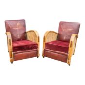 Art Deco, Europe Pair of club armchairs on castors