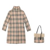 Burberry Beige Wool House Check Coat and Bag - Size 10