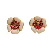 Chanel Cream Camillia CC Pierced Earrings