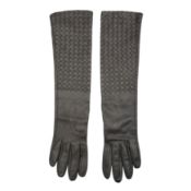Bottega Veneta Grey Leather Intrecciato Long Gloves - Size 8