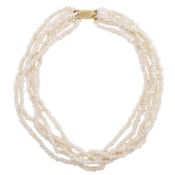 A multi strand rice pearl necklace Yellow and white metal