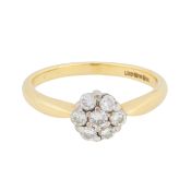 A diamond cluster ring Yellow and white metal